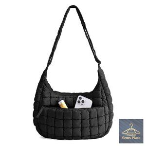 Quilted Puffy Crossbody Hobo Bag Adjustable Strap Compact Shoulder Handbag